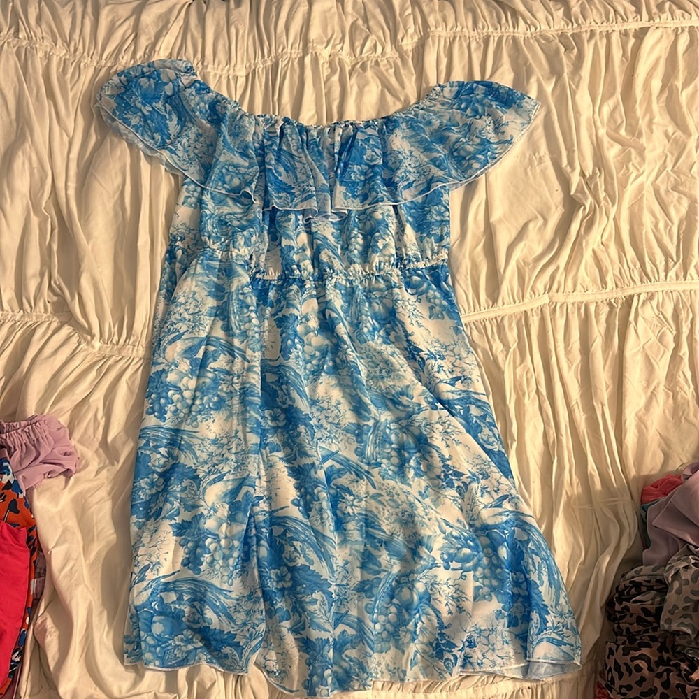 Blue and white dress